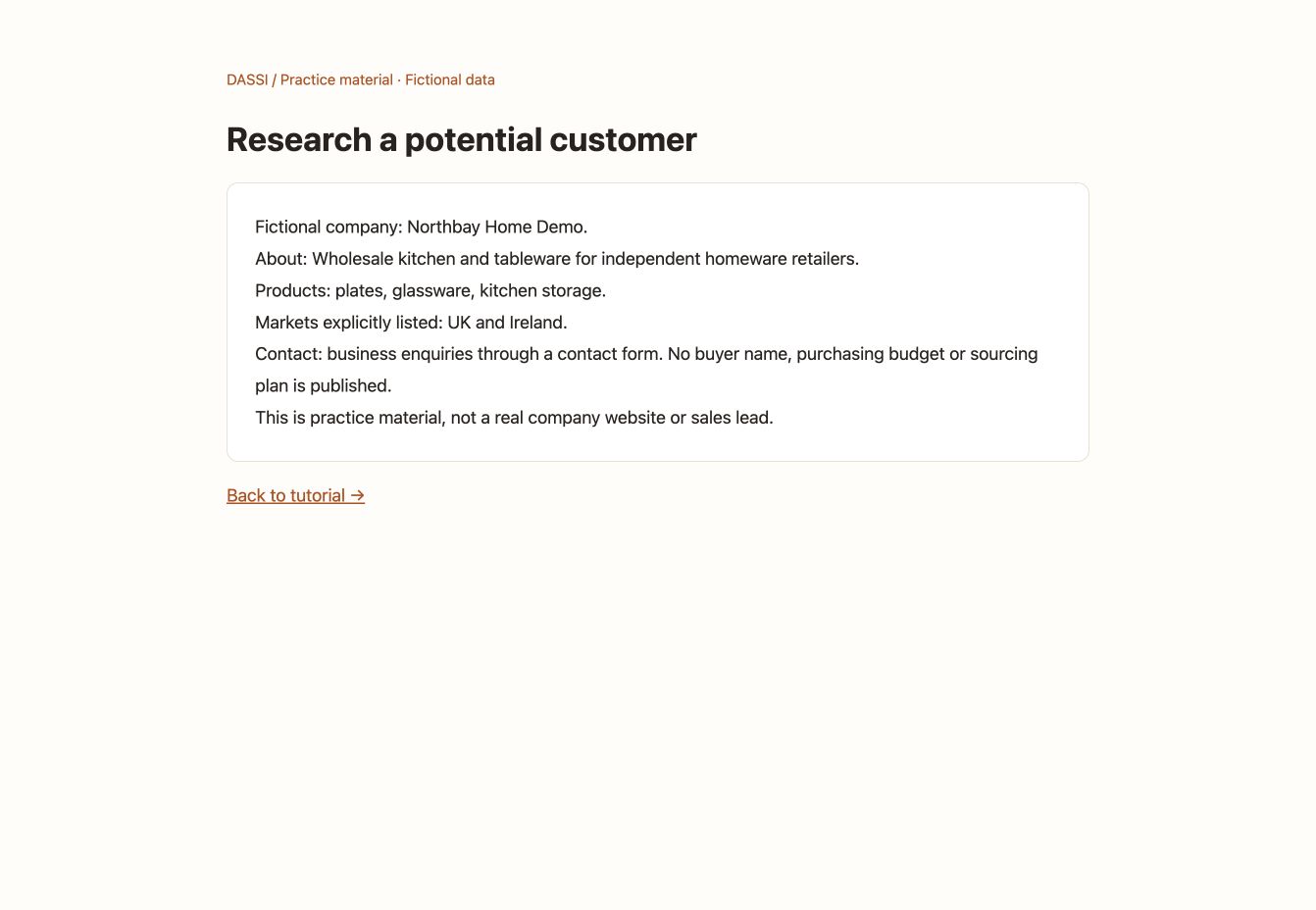 Research a potential customer: English practice page