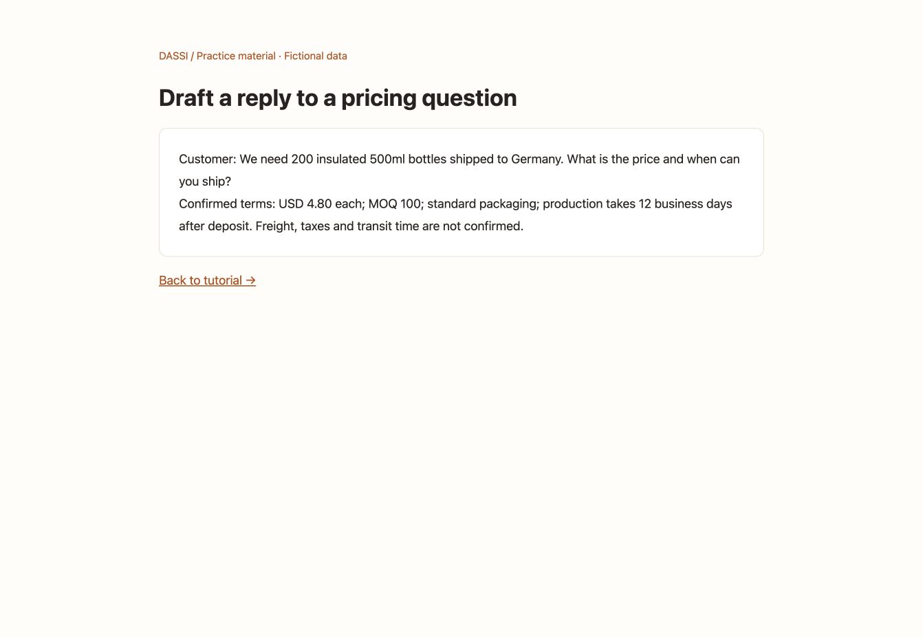 Draft a reply to a pricing question: English practice page